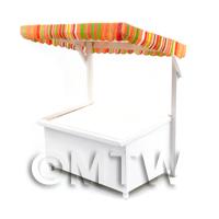 1/12th scale - Miniature Large Wood Market Stall With Orange Stripey Cloth Canopy